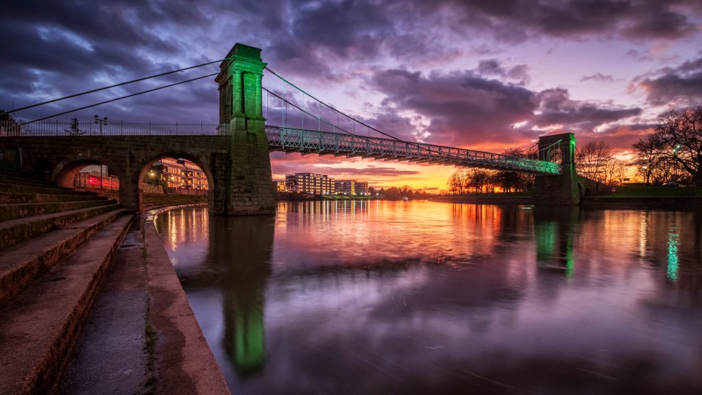The Wilford Suspension Bridge in Nottingham representing local Blossom Home Care services.