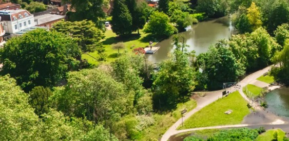 Aerial view of Verulamium Park representing Blossom Home Care services in Hertfordshire.