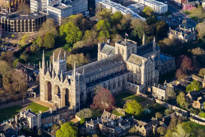 An Aerial shot of the Peterborough Cathedral to respresent home care services provided in Peterborough by Blossom Home Care