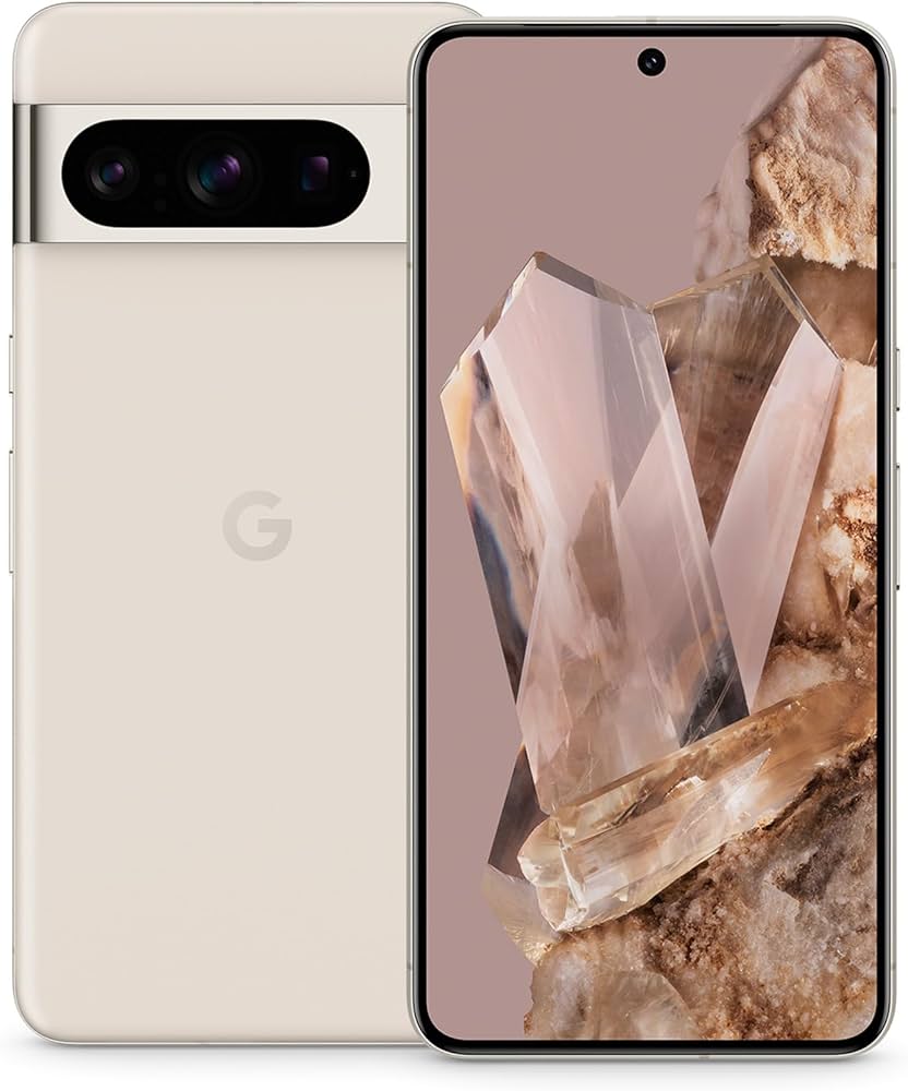 A Google Pixel 8 Pro viewed from the front and back.
